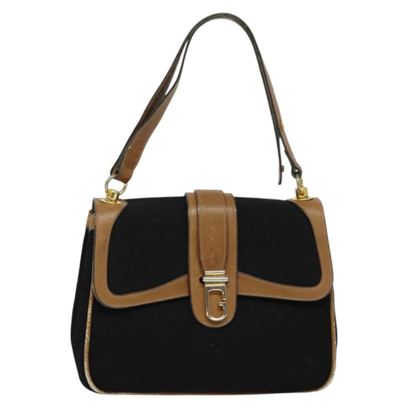 GUCCI Micro GG Canvas Shoulder Bag Vintage Black Gold Auth 131940