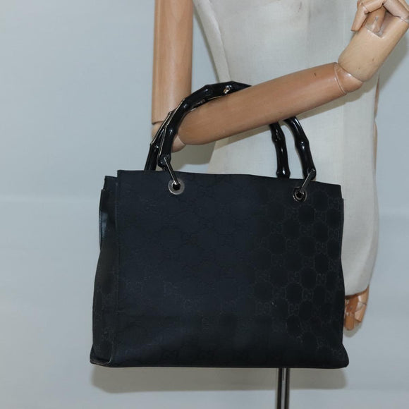 GUCCI Bamboo GG Canvas Hand Bag Nylon Black 002 1016 Auth 131953