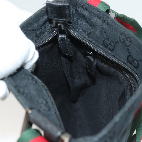 GUCCI GG Canvas Web Sherry Line Shoulder Bag Black Silver 146309 Auth 131956