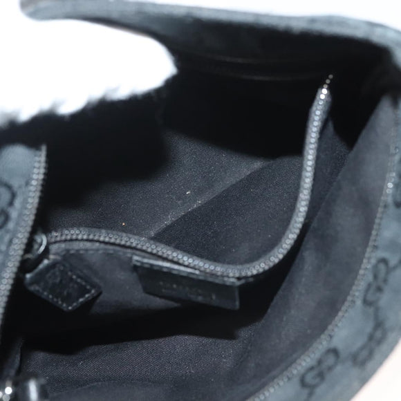 GUCCI GG Canvas Web Sherry Line Shoulder Bag Black Silver 146309 Auth 131956