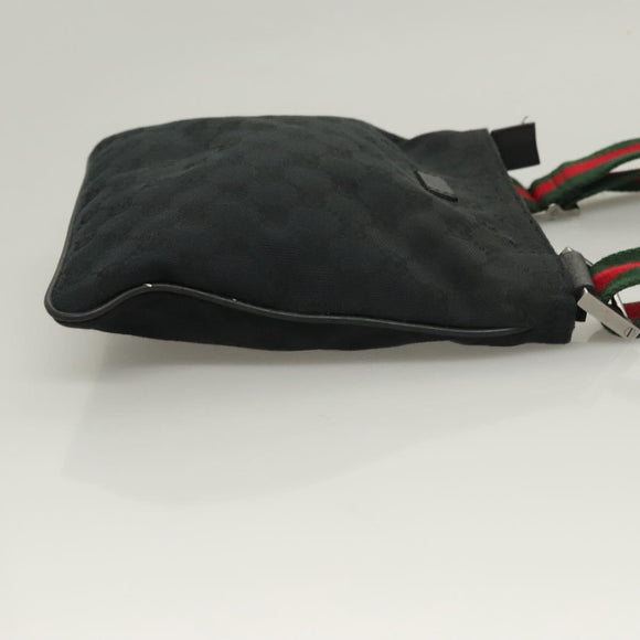 GUCCI GG Canvas Web Sherry Line Shoulder Bag Black Silver 146309 Auth 131956