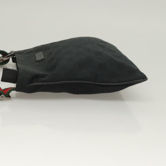 GUCCI GG Canvas Web Sherry Line Shoulder Bag Black Silver 146309 Auth 131956