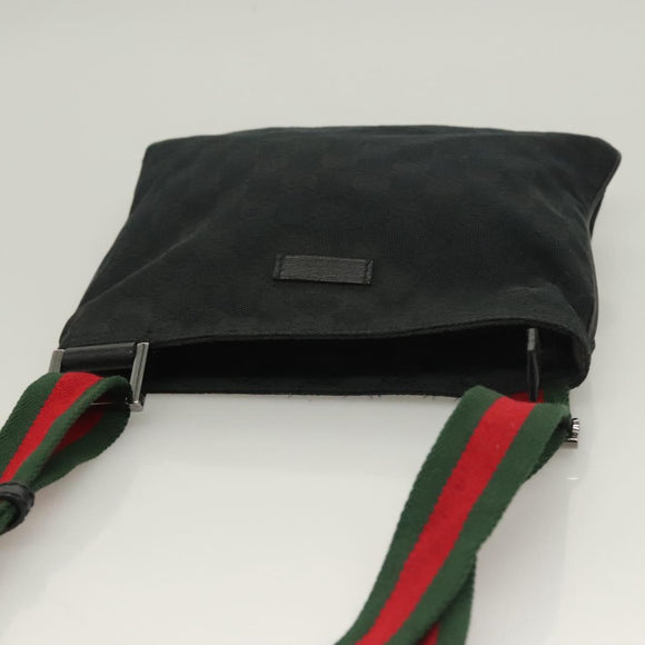GUCCI GG Canvas Web Sherry Line Shoulder Bag Black Silver 146309 Auth 131956
