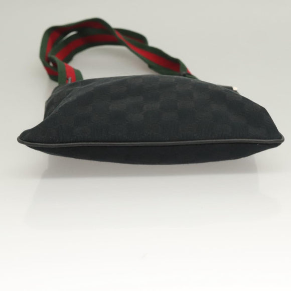 GUCCI GG Canvas Web Sherry Line Shoulder Bag Black Silver 146309 Auth 131956