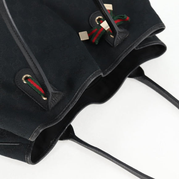 GUCCI GG Canvas Web Sherry Line Pretty Tote Bag Black Gold 163805 Auth 131957V