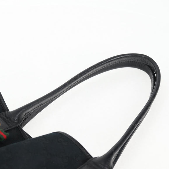 GUCCI GG Canvas Web Sherry Line Pretty Tote Bag Black Gold 163805 Auth 131957V