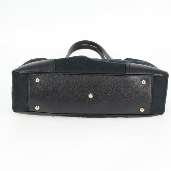 GUCCI GG Canvas Web Sherry Line Pretty Tote Bag Black Gold 163805 Auth 131957V