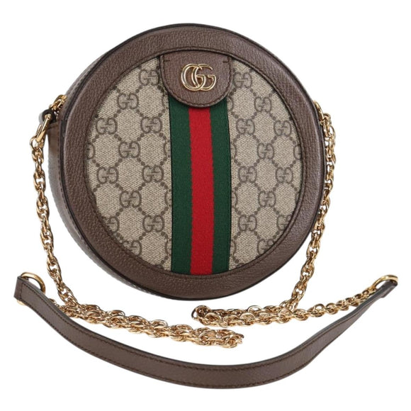 GUCCI GG Marmont Web Sherry Line Chain Bag PVC Beige Gold 550618 Auth 131980M