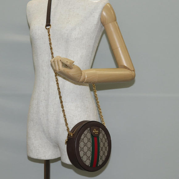 GUCCI GG Marmont Web Sherry Line Chain Bag PVC Beige Gold 550618 Auth 131980M
