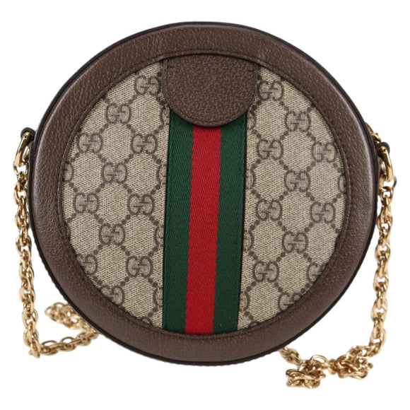 GUCCI GG Marmont Web Sherry Line Chain Bag PVC Beige Gold 550618 Auth 131980M