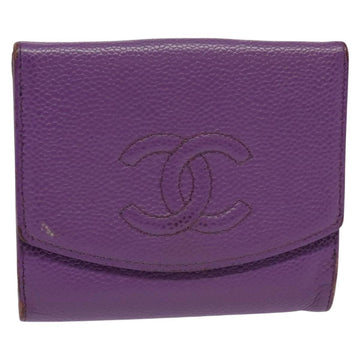 CHANEL COCO Mark Wallet Caviar Skin Purple Gold CC Auth 131984