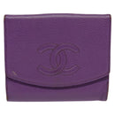 CHANEL COCO Mark Wallet Caviar Skin Purple Gold CC Auth 131984-13