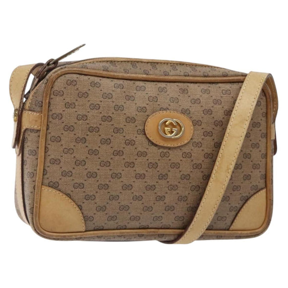 GUCCI Micro GG Supreme Shoulder Bag PVC Beige Gold Auth 131995