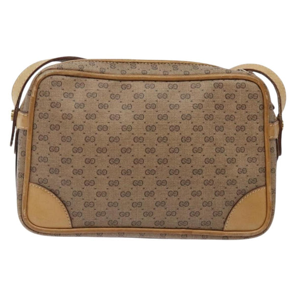 GUCCI Micro GG Supreme Shoulder Bag PVC Beige Gold Auth 131995