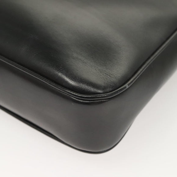 GUCCI Shoulder Bag Leather Black Gold Auth 131998