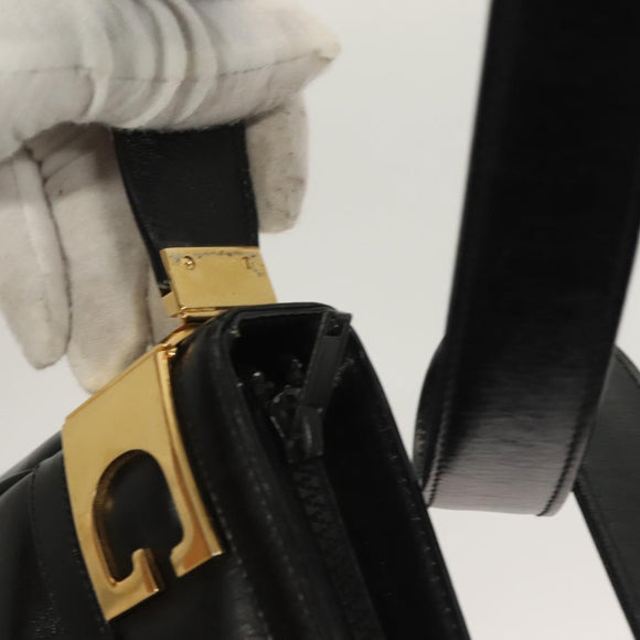 GUCCI Shoulder Bag Leather Black Gold Auth 131998