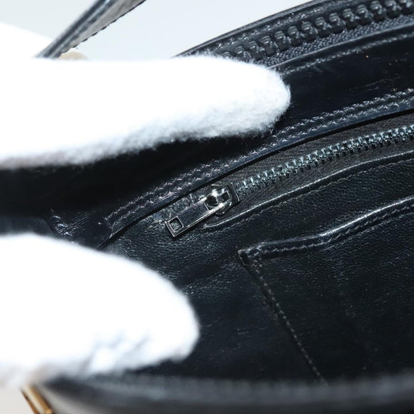 GUCCI Shoulder Bag Leather Black Gold Auth 131998