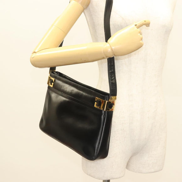 GUCCI Shoulder Bag Leather Black Gold Auth 131998