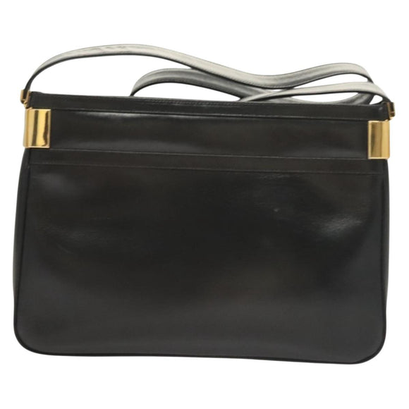 GUCCI Shoulder Bag Leather Black Gold Auth 131998