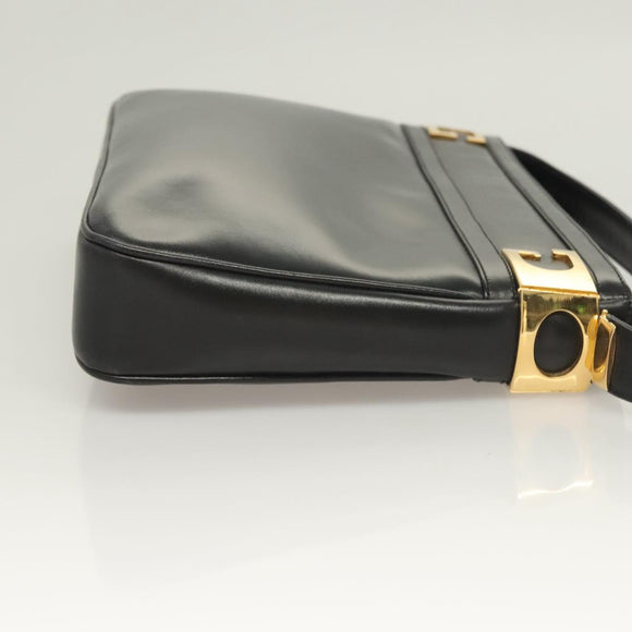 GUCCI Shoulder Bag Leather Black Gold Auth 131998