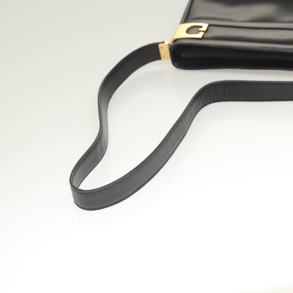 GUCCI Shoulder Bag Leather Black Gold Auth 131998