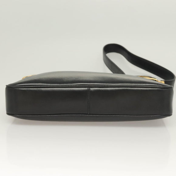 GUCCI Shoulder Bag Leather Black Gold Auth 131998