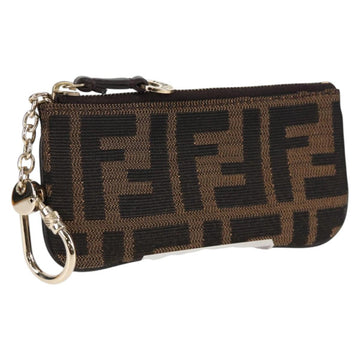 FENDI Zucca Canvas Coin Purse Brown Black gold Auth 132010V