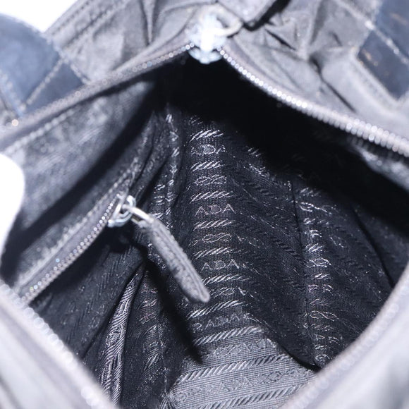 PRADA Hand Bag Nylon Black Silver Auth 132013