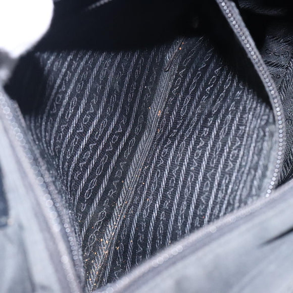 PRADA Hand Bag Nylon Black Silver Auth 132013