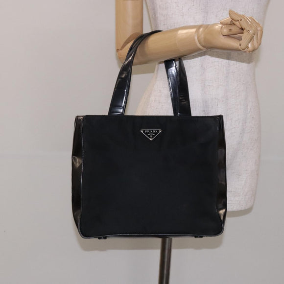 PRADA Hand Bag Nylon Black Silver Auth 132013