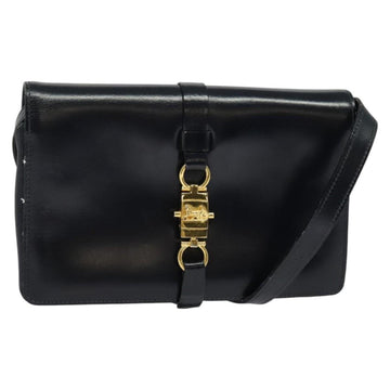 CELINE Shoulder Bag Leather Navy Gold Auth 132033