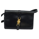CELINE Shoulder Bag Leather Navy Gold Auth 132033-2
