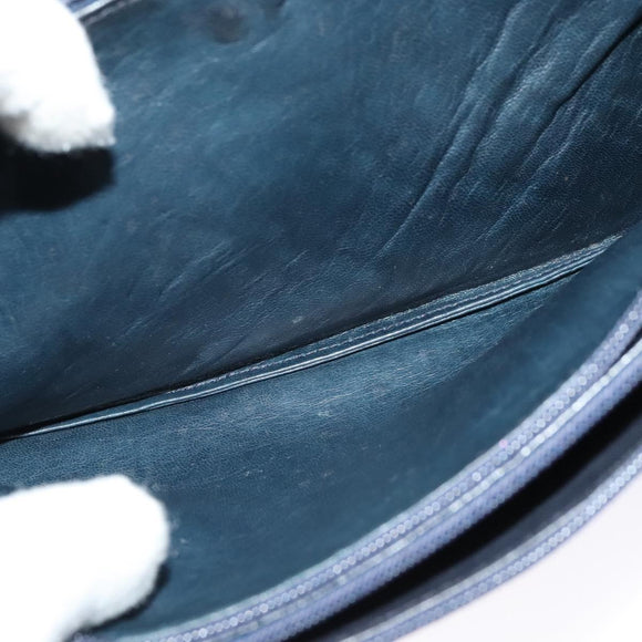 CELINE Shoulder Bag Leather Navy Gold Auth 132033