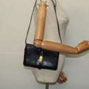 CELINE Shoulder Bag Leather Navy Gold Auth 132033-22