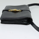 CELINE Shoulder Bag Leather Navy Gold Auth 132033-5