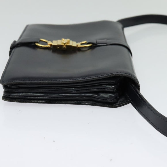 CELINE Shoulder Bag Leather Navy Gold Auth 132033