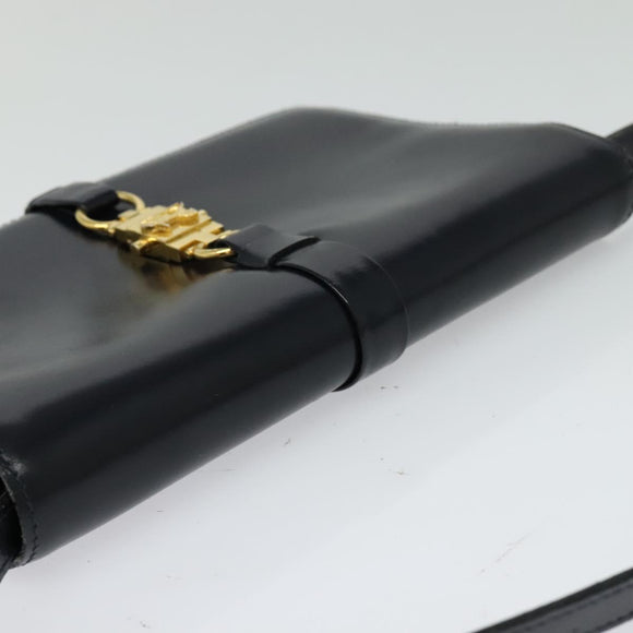 CELINE Shoulder Bag Leather Navy Gold Auth 132033