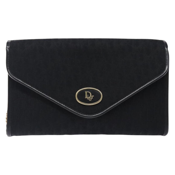 Christian Dior Trotter Canvas Chain Shoulder Bag Black Gold Auth 132040