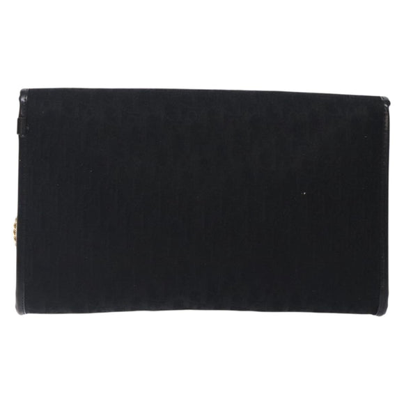 Christian Dior Trotter Canvas Chain Shoulder Bag Black Gold Auth 132040