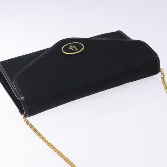 Christian Dior Trotter Canvas Chain Shoulder Bag Black Gold Auth 132040
