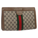 GUCCI GG Supreme Web Sherry Line Clutch Bag PVC Beige 001 014 2125 Auth 132048-1