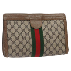 GUCCI GG Supreme Web Sherry Line Clutch Bag PVC Beige 001 014 2125 Auth 132048