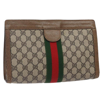 GUCCI GG Supreme Web Sherry Line Clutch Bag PVC Beige 001 014 2125 Auth 132048