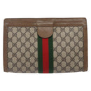 GUCCI GG Supreme Web Sherry Line Clutch Bag PVC Beige 001 014 2125 Auth 132048-2