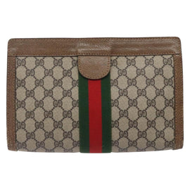 GUCCI GG Supreme Web Sherry Line Clutch Bag PVC Beige 001 014 2125 Auth 132048 - 0