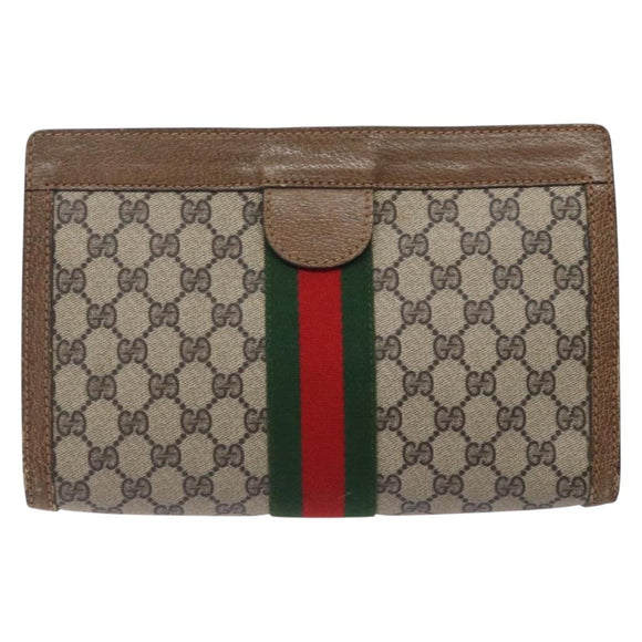 GUCCI GG Supreme Web Sherry Line Clutch Bag PVC Beige 001 014 2125 Auth 132048