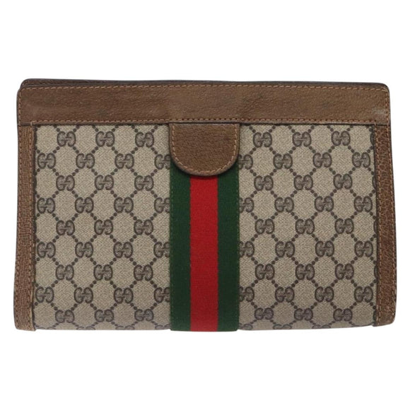 GUCCI GG Supreme Web Sherry Line Clutch Bag PVC Beige 001 014 2125 Auth 132048