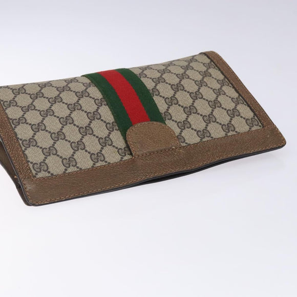 GUCCI GG Supreme Web Sherry Line Clutch Bag PVC Beige 001 014 2125 Auth 132048