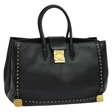 MCM Logogram Vicetos Hand Bag PVC Black Gold Auth 132056