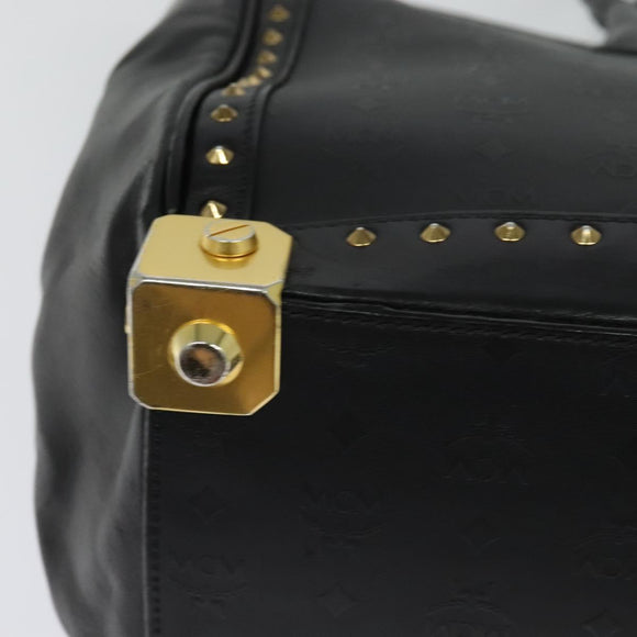 MCM Logogram Vicetos Hand Bag PVC Black Gold Auth 132056